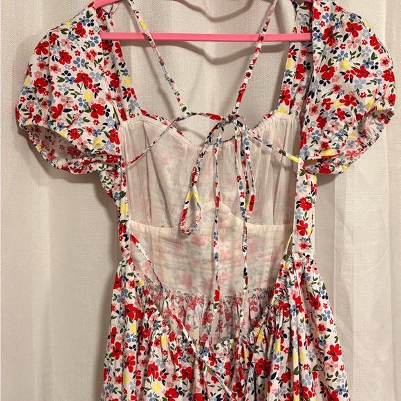 ASOS DESIGN milkmaid ruched bust midi dress with open tie back in floral print - Picture 6 of 8